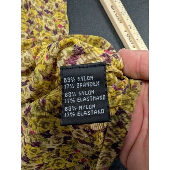 Ellen Tracy Flower Printed Mustard Yellow Women's Large - Picture 4 of 5